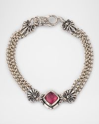 Ivy Rock Crystal, Strawberry Quartz and MOP Triple Chain Bracelet