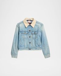 Joras Crop Denim Jacket with Corduroy Collar