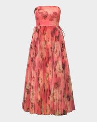 Costella Pleated Floral-Print Tulle Gown