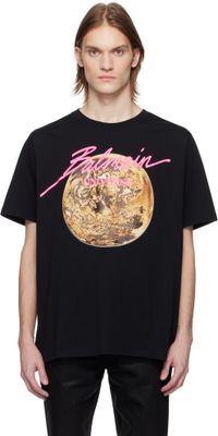 Balmain Black Printed 'Balmain Universe' Logo & Planet T-shirt