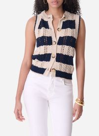 Vanessa Bruno - Gilet droit col rond en coton mélangé - Taille 4 - Bleu