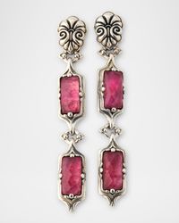 Ivy Rock Crystal, Strawberry Quartz and MOP Linear Earrings