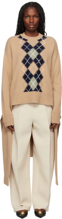 AMI Paris Beige Argyle Double Sweater