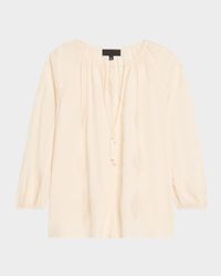 Cristo Embroidered Silk V-Neck Blouse