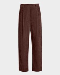Soft Corduroy Pleated Straight-Leg Ankle Pants