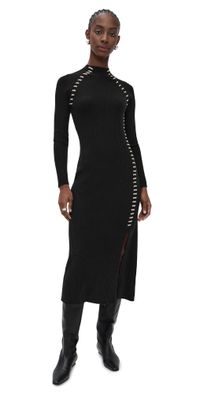 RAILS Imara Sweater Dress Black Oat Blanket Stitch M