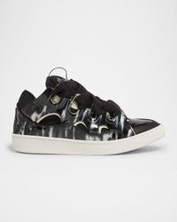 Men's Curb Mesh and Leather Low-Top Sneakers