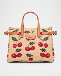 Antibes Small Raffia Cherry Jacquard Tote Bag
