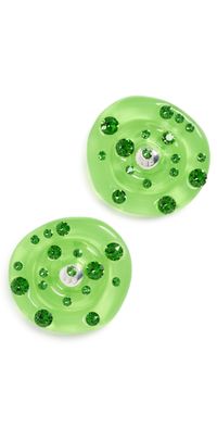 Fry Powers Resin Crystal Saucer Earrings Fern Green One Size