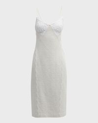 Mixed-Media Guipure Lace And Metallic Tweed Midi Dress