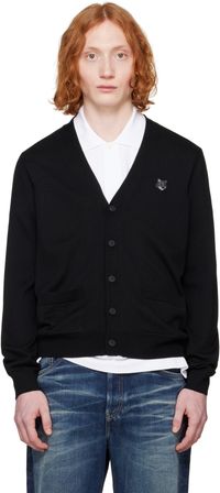 Maison Kitsuné Cardigan noir à écusson à logo de renard