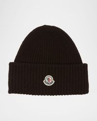 Men's Cashmere and Wool Rib Logo Beanie Hat