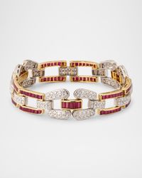 Estate Platinum and 18K Yellow Gold Ruby plus Diamond Buckle Link Bracelet
