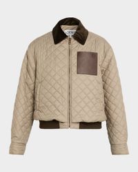 Corduroy-Collar Quilted Barn Jacket
