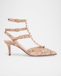 65mm Rockstud Lace Ankle-Strap Pumps