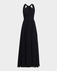 Pleated Twist-Front A-Line Halter Gown
