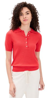 Varley Toni Polo Knit Tee Poinsettia XXS