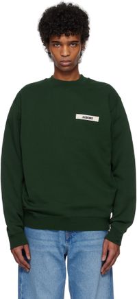 JACQUEMUS Pull molletonné vert à écusson en gros-grain