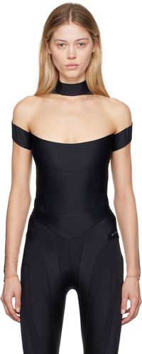 Mugler Black & Beige Illusion Neckline Bodysuit