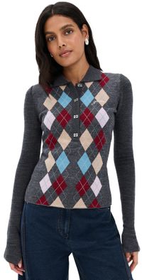 GANNI Fine Merino Jacquard Polo Paloma XXS