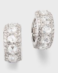 Linear 18K White Gold Diamond Huggie Hoop Earrings, 1.50tcw