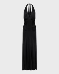 Makayla Ruched Deep V-Neck Halter Maxi Dress