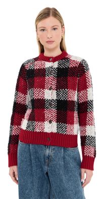 Guest in Residence Buffalo Plaid Cardigan Ruby Combo S