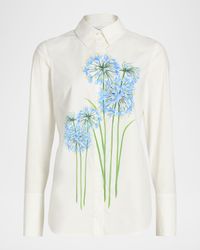 Allium-Print Cotton Stretch Button-Down Shirt