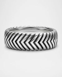 Men's Chevron Band Ring in Silver, 8mm