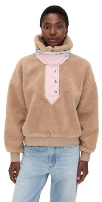 For Love & Lemons Caitlyn Sherpa Pullover Sweater Camel S