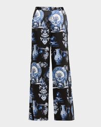 Pilar Porcelain Silk Wide-Leg Pants