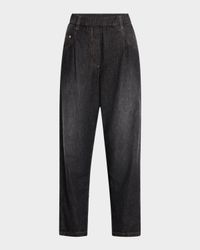 Pleated Tapered-Leg Crop Pull-On Pants