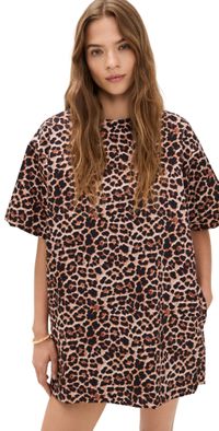 Marques'Almeida Bonded Satin Leopard Print T-Shirt Dress Brown 16