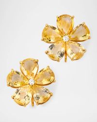 18K Yellow Gold Flower Earrings with Yellow Sapphire and Diamonds