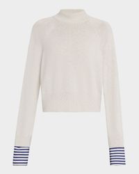 Mock-Neck Striped-Cuff Cashmere Knit Sweater