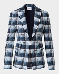 Rhombus Jacquard Denim Blazer with Double Breast Illusion