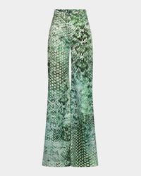 Andie Snakeskin-Print Silk Wide-Leg Pants