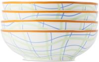 Misette White Grid Cereal Bowl Set, 4 pcs