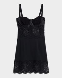 Lace-Inset Silk Bustier Mini Dress
