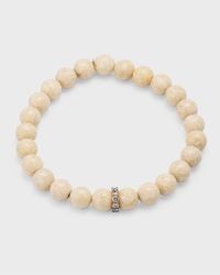 Men's 14K Brown Diamond Spacer Cream Jasper Beaded Bracelet