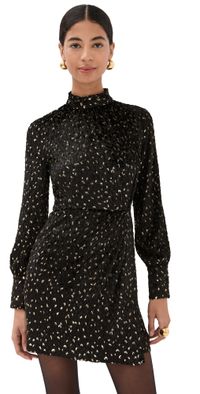 SIMKHAI Daphne Long Sleeve Draped Mock Neck Mini Dress Black multi 6