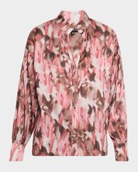 Brushstroke-Print Crepe De Chine Blouse