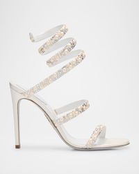 Cleo Satin Crystal Snake-Wrap Sandals