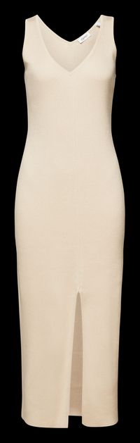 Esprit - Robe midi côtelé à fente en coton - Taille L - Beige
