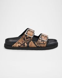 Arizona Snake-Embossed Dual-Buckle Slide Sandals