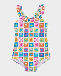 Girl's Patchwork Floral-Print One-Piece Swimsuit, Size 2-6