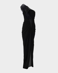 One-Shoulder Draped Ruffle Gown