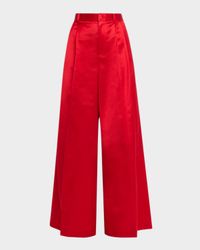 Pleated Wide-Leg Satin Pants