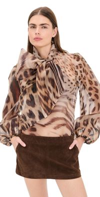 Retrofête Peregrine Silk Blouse Melting Animal Print XS