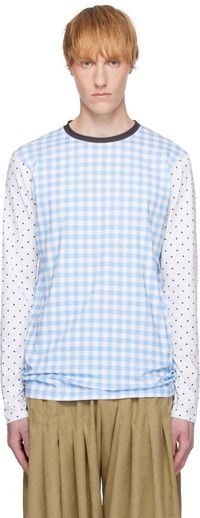 ANDREJ GRONAU White & Blue Printed Cotton Top